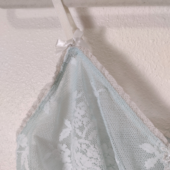 Intimo Donatella Blue White Sheer Mesh Lace Ruffle Short Babydoll Chemise Size M - Picture 5 of 12